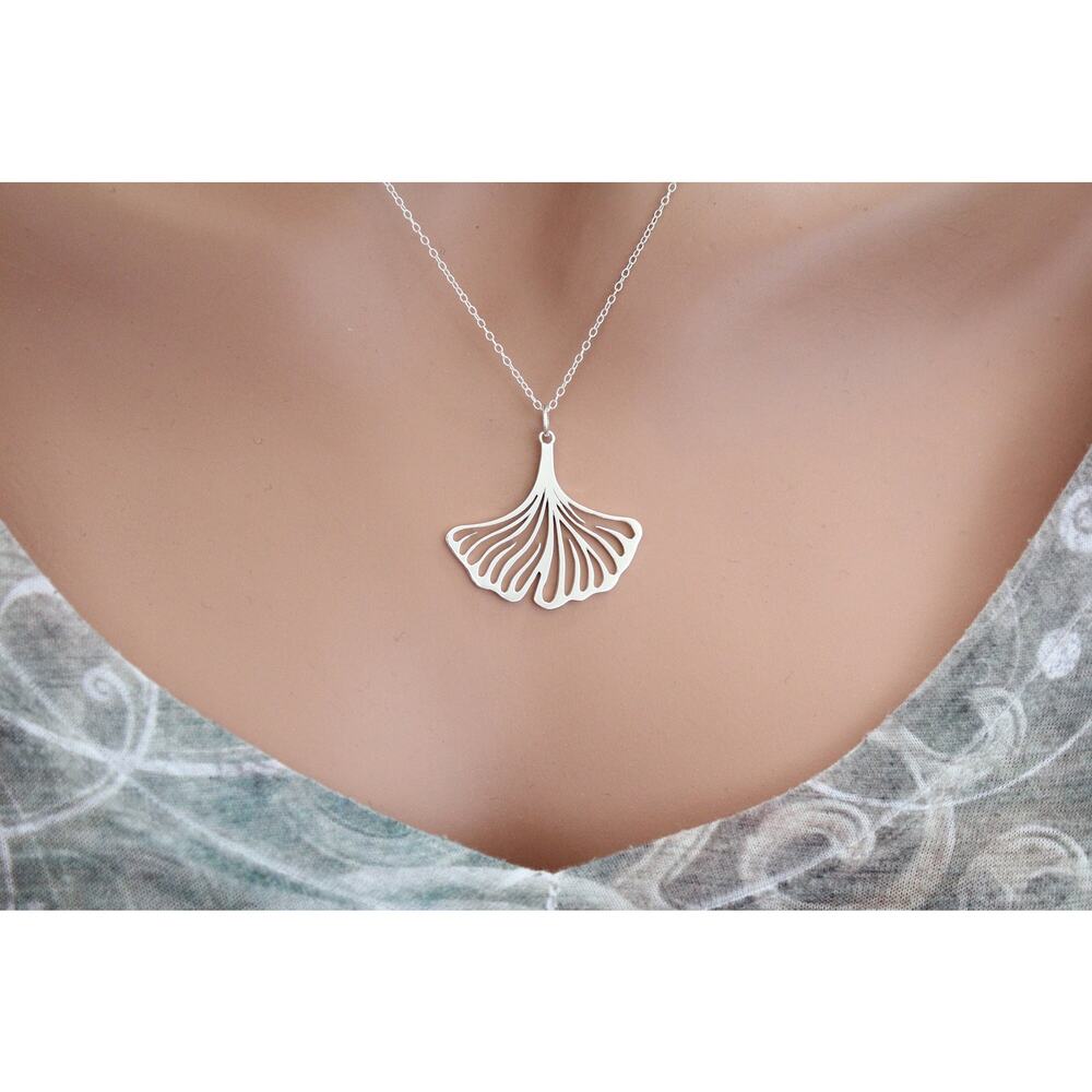 Sterling Silver Openwork Ginkgo Leaf Necklace, Ginkgo Leaf Charm Necklace